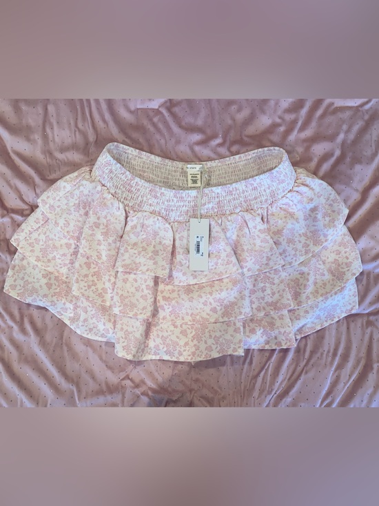 Altar'd State Dresses & Skirts - Altar’d State Pink and Ivory Floral Tiered Ruffle Mini Skirt w/ Built in Shorts